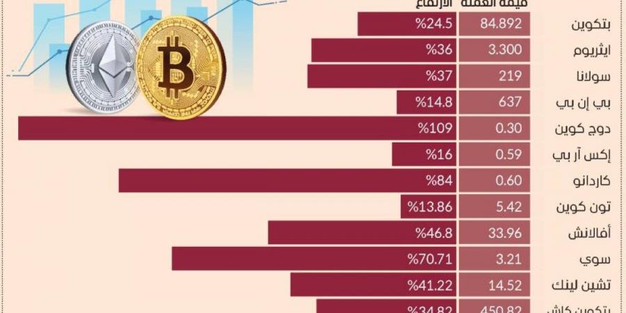 «بتكوين» تصل إلى 85 ألف دولار.. وصعود قوي لـ«دوج كوين» - جورنالك في الثلاثاء 12:00 صباحاً