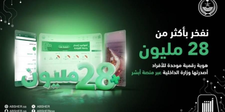 عبر منصّتها الإلكترونية "أبشر" .. تجاوز الهويات الرقمية 28 مليونًا - جورنالك