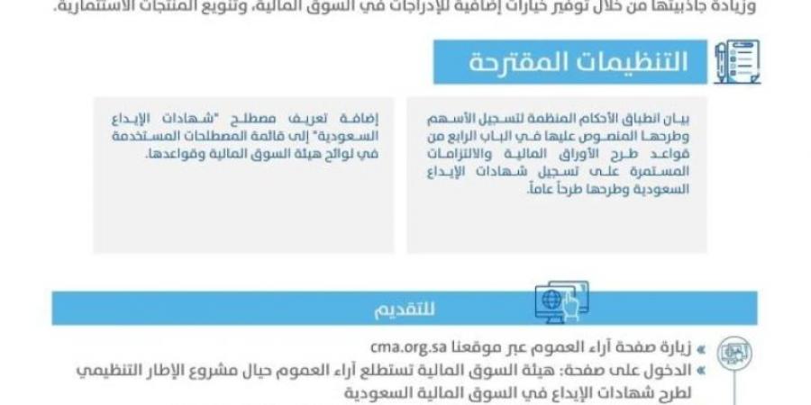 هيئة السوق المالية تستطلع آراء العموم حيال مشروع الإطار التنظيمي لطرح شهادات الإيداع في السوق المالية السعودية - جورنالك