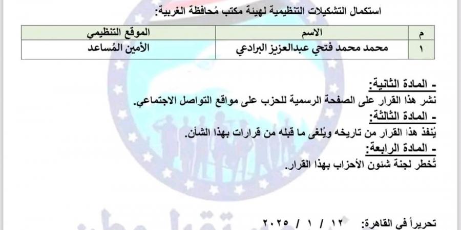 مستقبل وطن يصدر قرارا بتعيين نحل وزير أسبق بأمانة الغربية - جورنالك